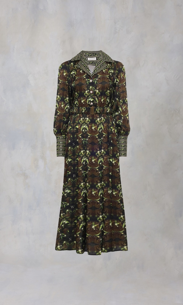 Платье из сатиновой вискозы с авторским принтом 