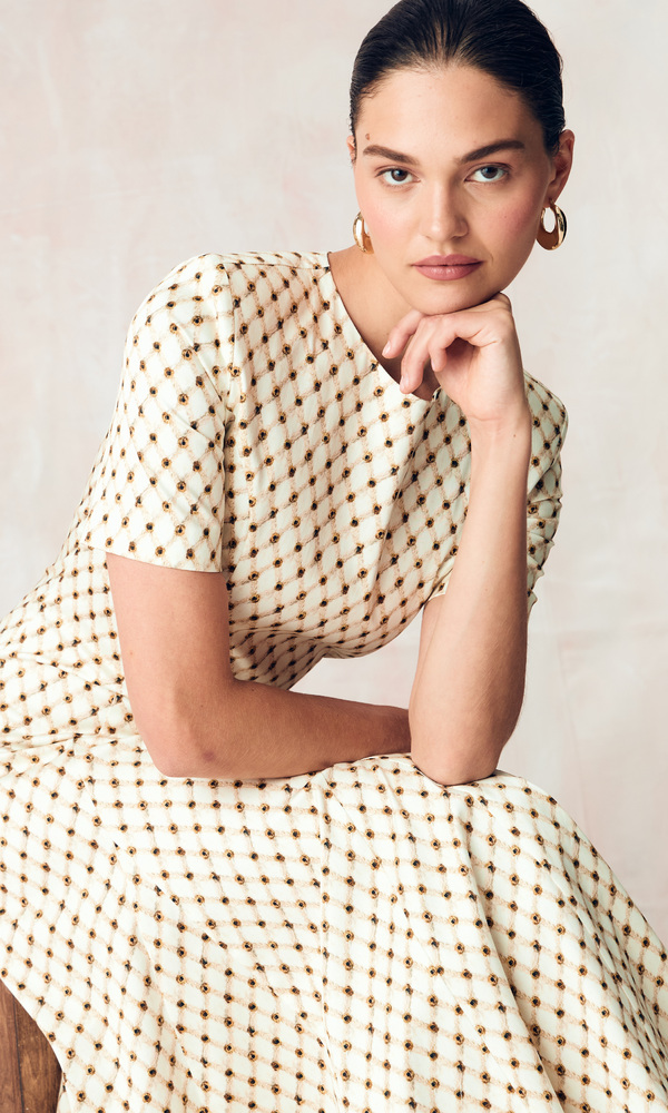 Платье из эластичного хлопка поплина с авторским принтом 