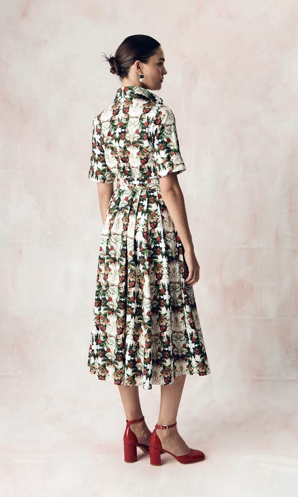 Платье-рубашка из стрейч поплина с авторским принтом “ВИШНЕВЫЙ САД»-Изображение