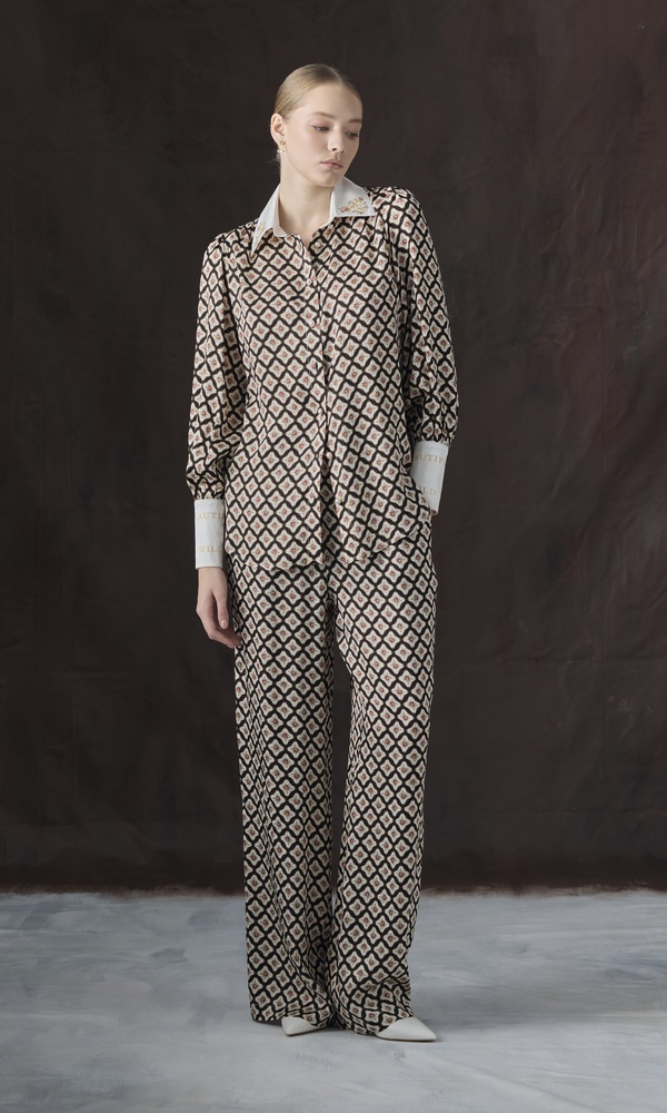 Рубашка из сатиновой вискозы с авторским принтом 