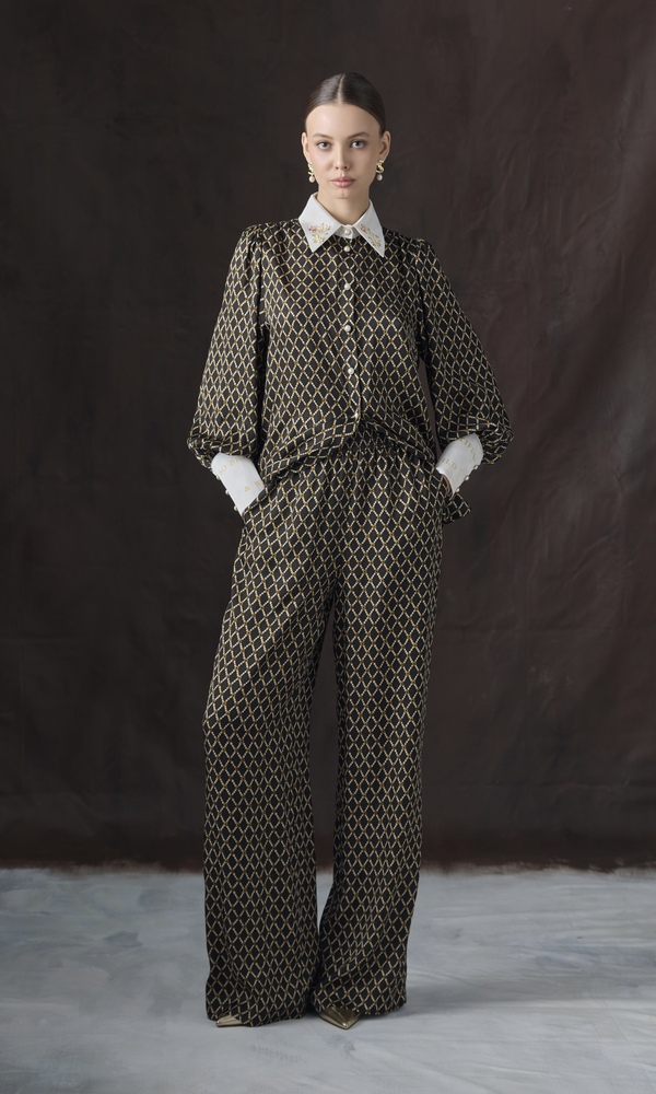 Рубашка из сатиновой вискозы с авторским принтом 