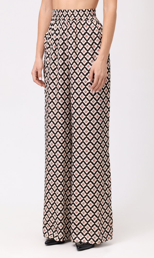 Брюки из сатиновой вискозы с авторским принтом 