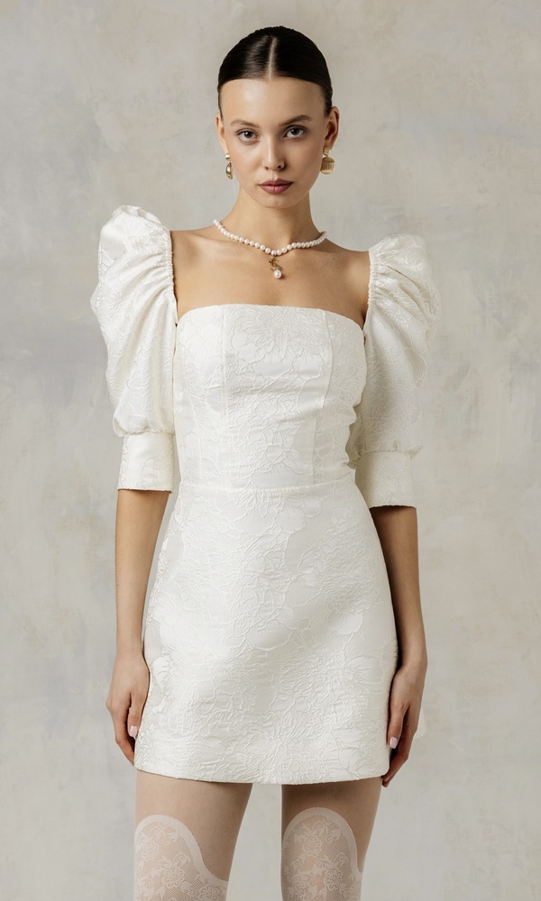 Платье в длине мини из жаккарда WHITE-Изображение