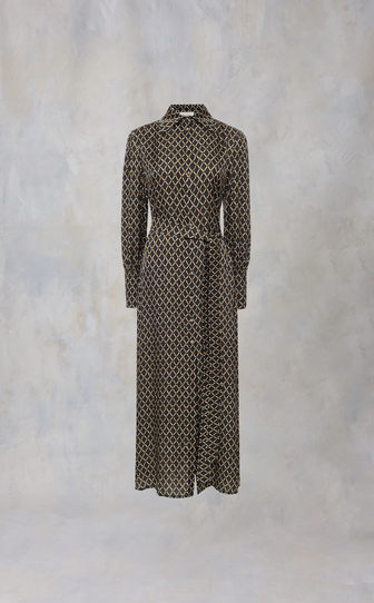 Платье из сатиновой вискозы с авторским принтом 