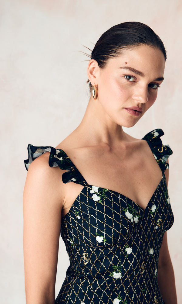 Платье из эластичного хлопка поплина с авторским принтом 