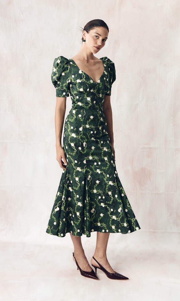 Платье АРИЭЛЬ из стрейч поплина с авторским принтом «КОРОЛЕВСКАЯ РОЗА»-Изображение