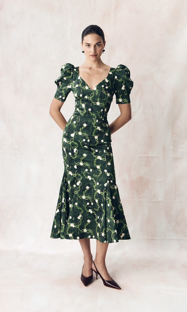 Платье АРИЭЛЬ из стрейч поплина с авторским принтом «КОРОЛЕВСКАЯ РОЗА»-Изображение