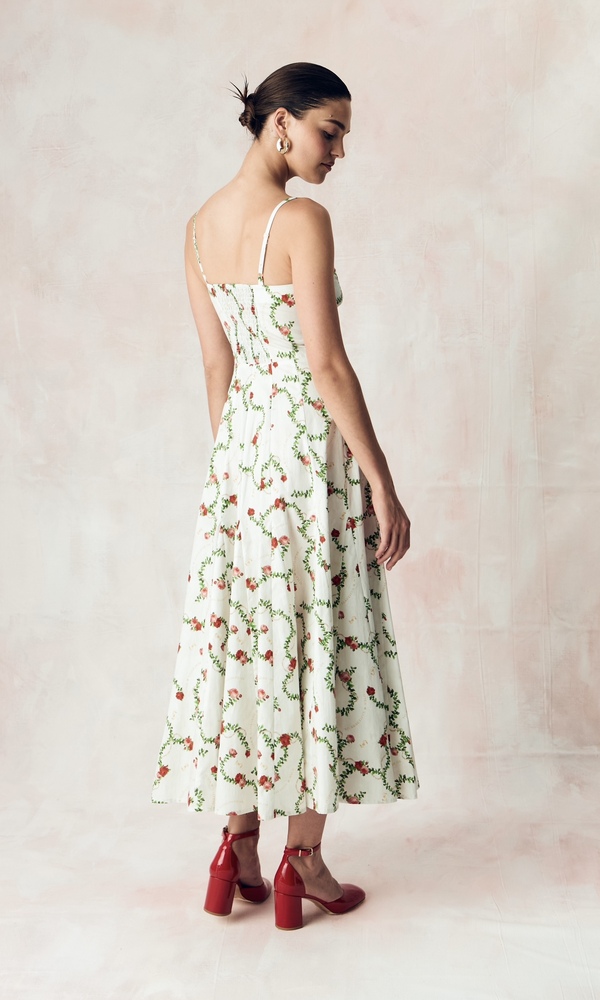 Платье из стрейч поплина с авторским принтом «КОРОЛЕВСКАЯ РОЗА»-Изображение