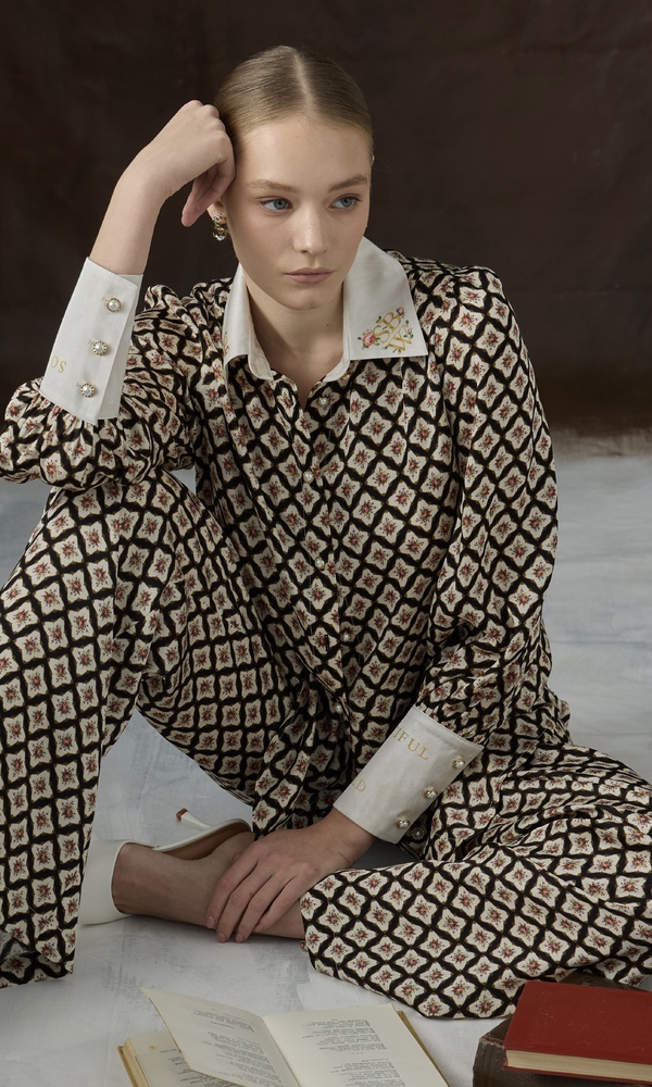 Рубашка из сатиновой вискозы с авторским принтом 