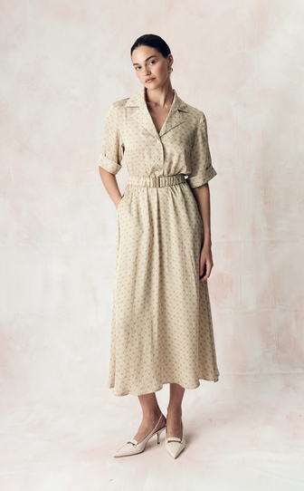 Платье из сатиновой стрейч вискозы с авторским принтом 