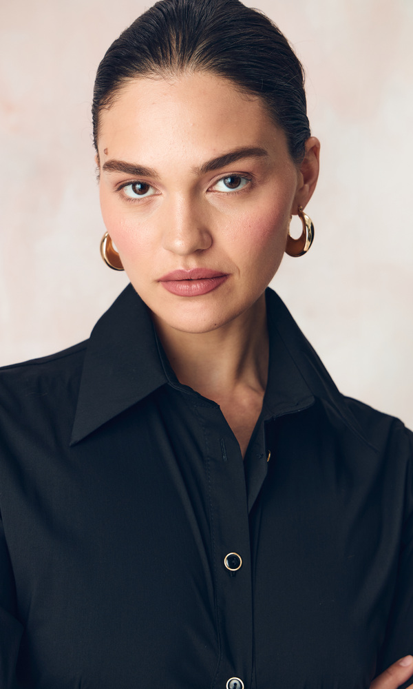 Платье-рубашка годэ из эластичного хлопка поплина-Изображение