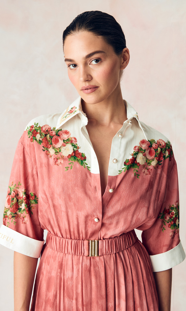 ЭКСКЛЮЗИВНО В ИНТЕРНЕТ-БУТИКЕ Платье из сатиновой стрейч вискозы с авторским принтом 