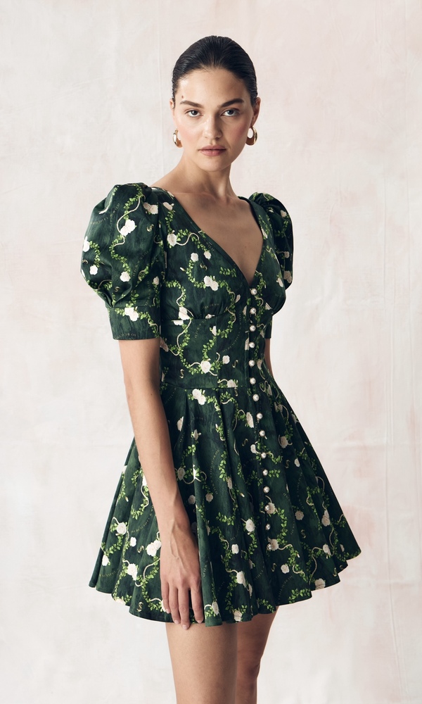 Платье из стрейч поплина с авторским принтом «КОРОЛЕВСКАЯ РОЗА»-Изображение