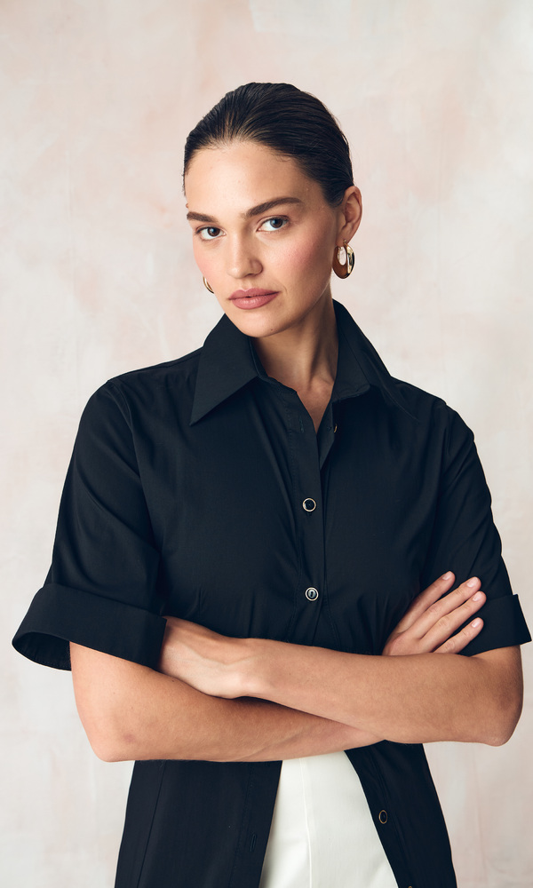 Платье-рубашка годэ из эластичного хлопка поплина-Изображение