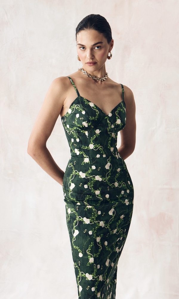 Платье МОНИКА из стрейч поплина с авторским принтом «КОРОЛЕВСКАЯ РОЗА»-Изображение