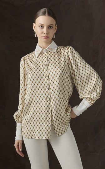 Рубашка из сатиновой вискозы с авторским принтом 