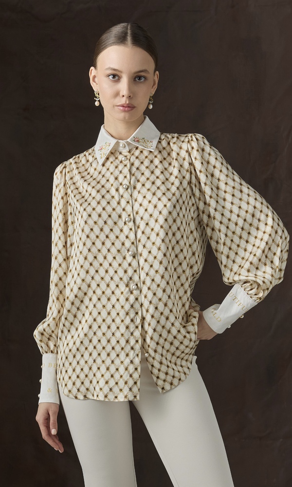 Рубашка из сатиновой вискозы с авторским принтом 