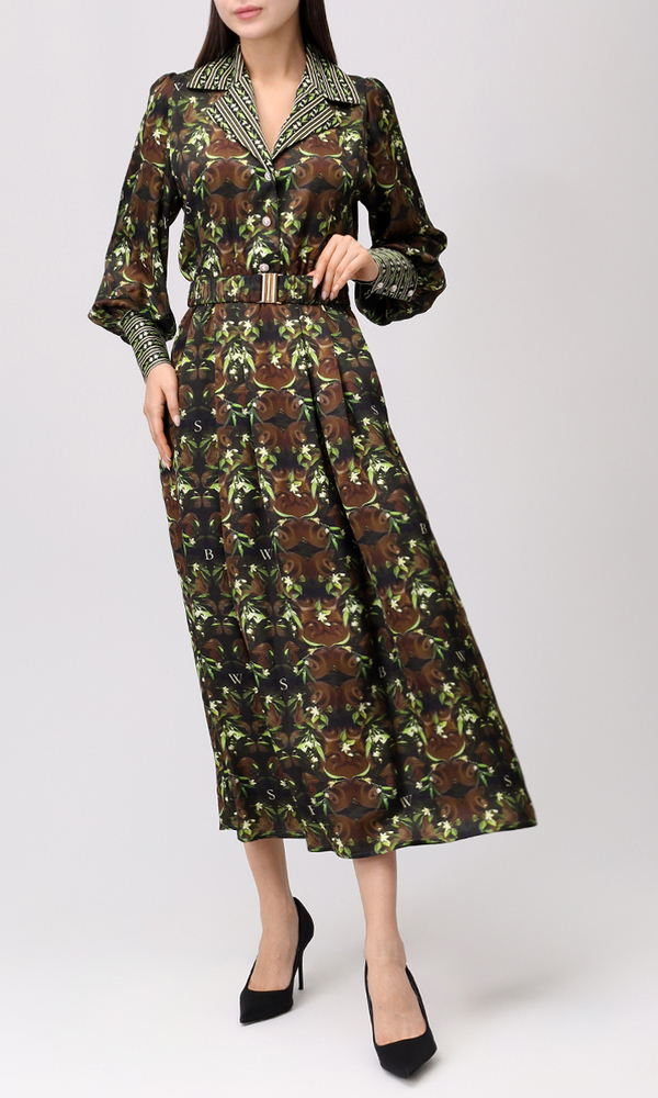 Платье из сатиновой вискозы с авторским принтом 