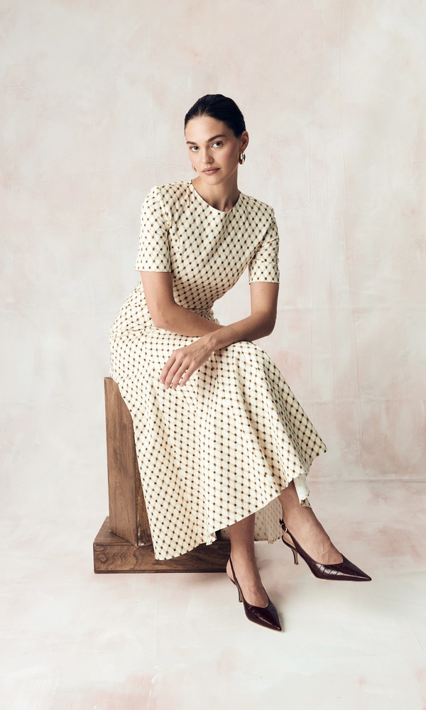 Платье из эластичного хлопка поплина с авторским принтом 