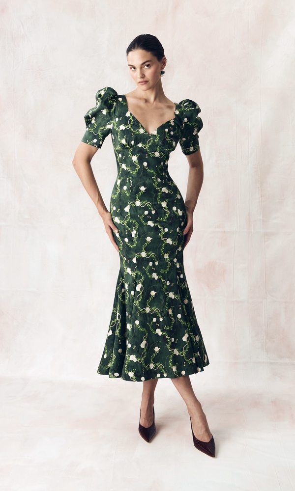 Платье АРИЭЛЬ из стрейч поплина с авторским принтом «КОРОЛЕВСКАЯ РОЗА»-Изображение