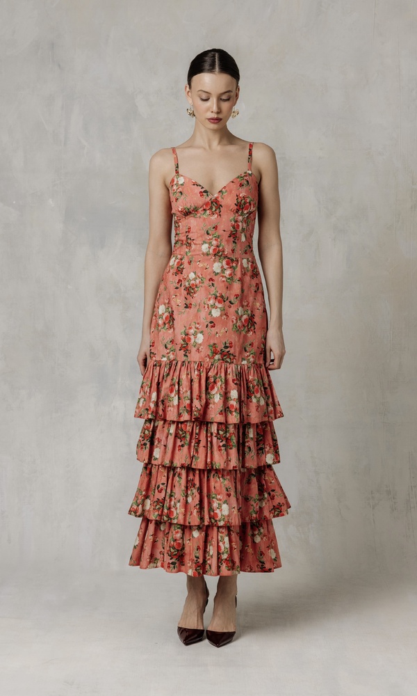 Платье ЭСМЕРАЛЬДА из эластичного хлопка поплина с авторским принтом 