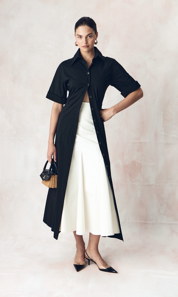 Платье-рубашка годэ из эластичного хлопка поплина-Изображение